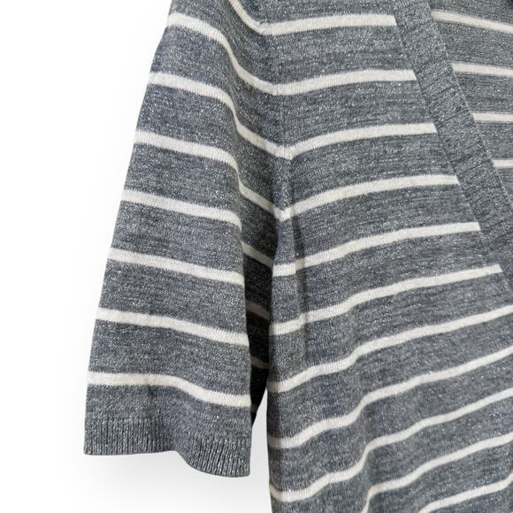 Talbots Women MP Sweater Cardigan Lightweight Short Sleeve Metallic Silver White - Picture 3 of 8
